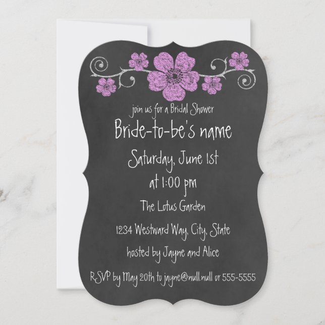 Wild Pink Roses Chalkboard Bridal Invitation (Front)