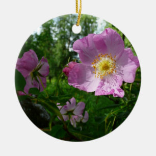 Wild Pink Roses in Alaska Ceramic Ornament