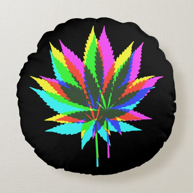 Wild Plant Leafs - neon coloured + your ideas Round Cushion (Front)