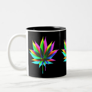 Wild Plant Leafs - neon coloured + your ideas Two-Tone Coffee Mug