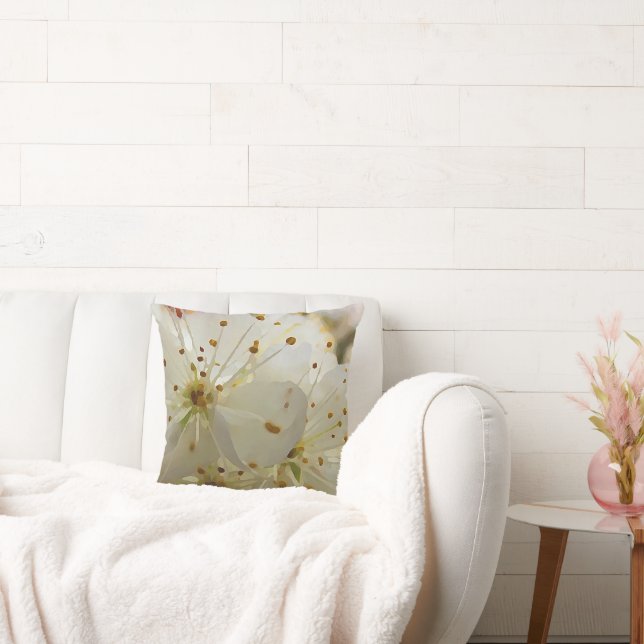 Wild Plum Blossoms Impressionist Art and Your Name Cushion (Couch)