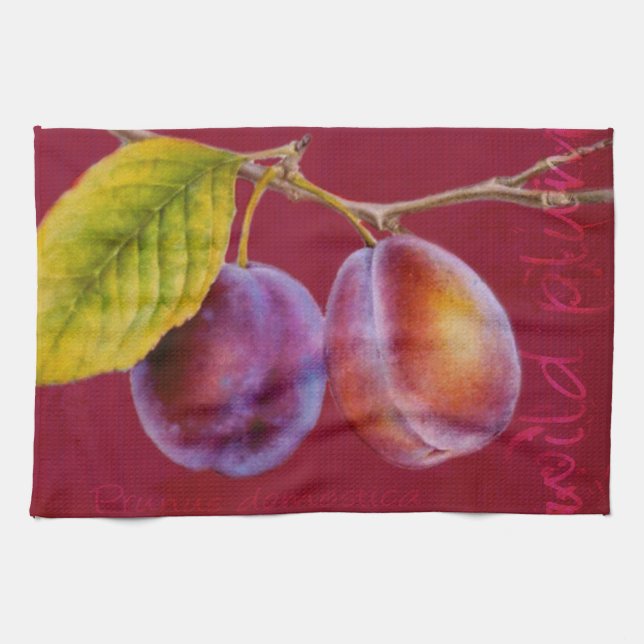 Wild plum - Prunus domestica red kitchen towel (Horizontal)