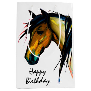 Wild Pony   Watercolor Horse Happy Birthday Medium Gift Bag