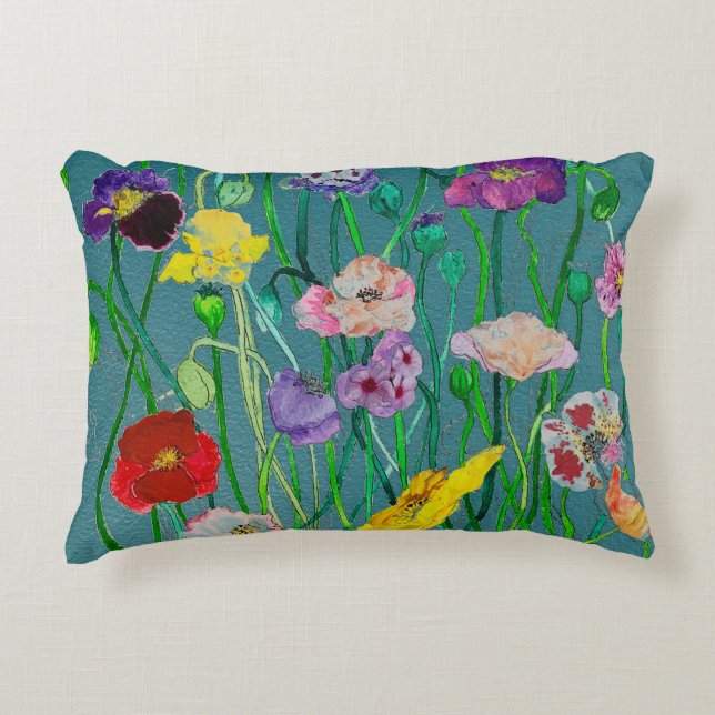 Wild Poppies on a soft green background  Decorative Cushion (Front)