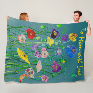 Wild Poppies on a soft green background Fleece Blanket
