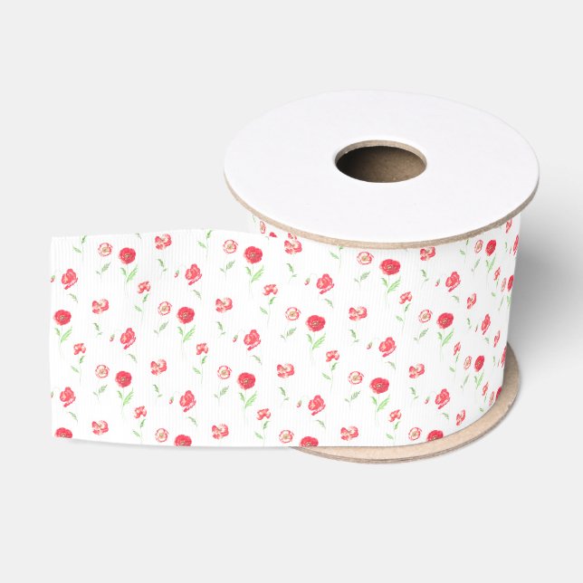 Wild poppies pattern grosgrain ribbon (Spool)