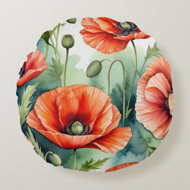 Wild Poppies Round Cushion (Front)