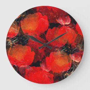 Wild Poppies Watercolor Digital Drawing Large Clock