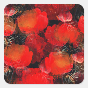 Wild Poppies Watercolor Digital Drawing Square Sticker