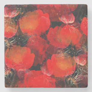 Wild Poppies Watercolor Digital Drawing Stone Coaster