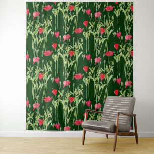 Wild poppies watercolor  tapestry