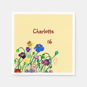 Wild Poppy Deep Red & Butter Yellow Birthday Napkin