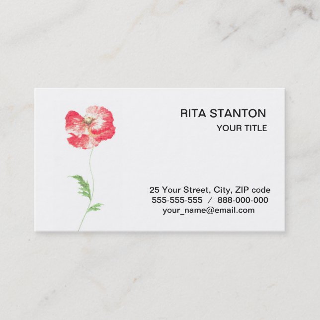 Wild poppy flower business card (Front)
