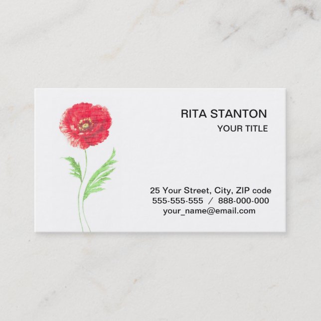 Wild poppy flower business card (Front)