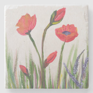 Wild poppy stone coaster