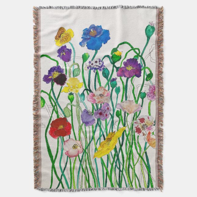 Wild Poppy Throw  Blanket (Front Vertical)