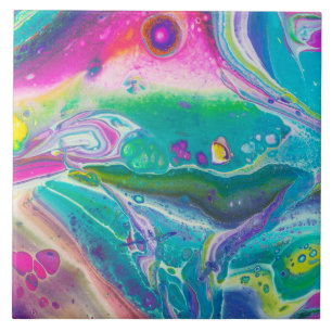Wild Psychedelic Acrylic Pour Art Ceramic Tile