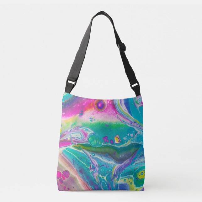 Wild Psychedelic Acrylic Pour Art Crossbody Bag (Front)