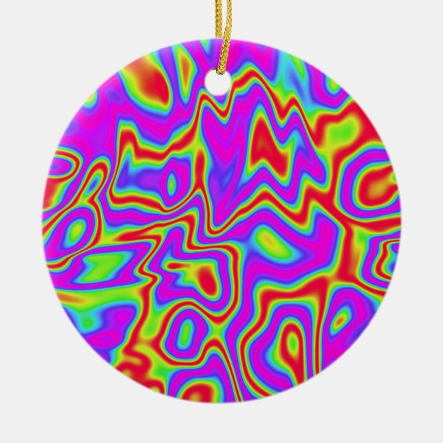Wild Psychedelic Liquid Colours Ceramic Ornament (Front)