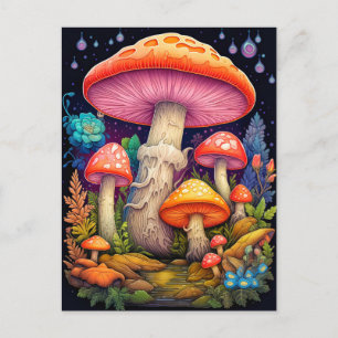 Wild Psychedelic Mushrooms After Midnight Postcard
