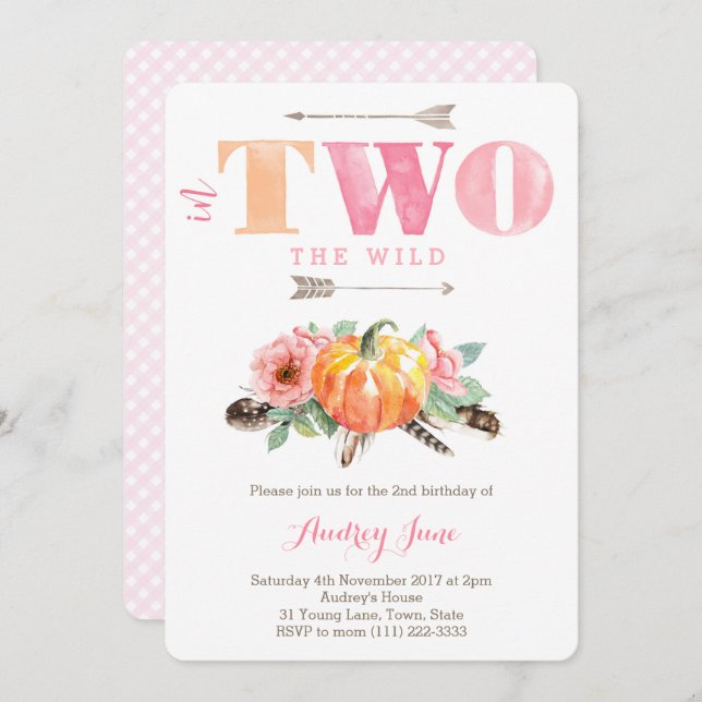 Wild Pumpkin 2nd Birthday Party for Girl Invitation (Front/Back)