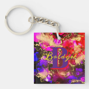 Wild Purple and Fuscia Alcohol Ink Key Ring