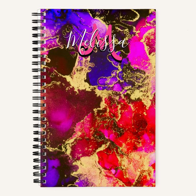 Wild Purple and Fuscia Alcohol Ink Notebook (Front)