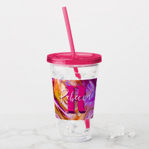 Wild Purple and Orange Fluid Art Acrylic Tumbler