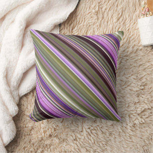 Wild Purple Asters Purple and Green Stripe Cushion