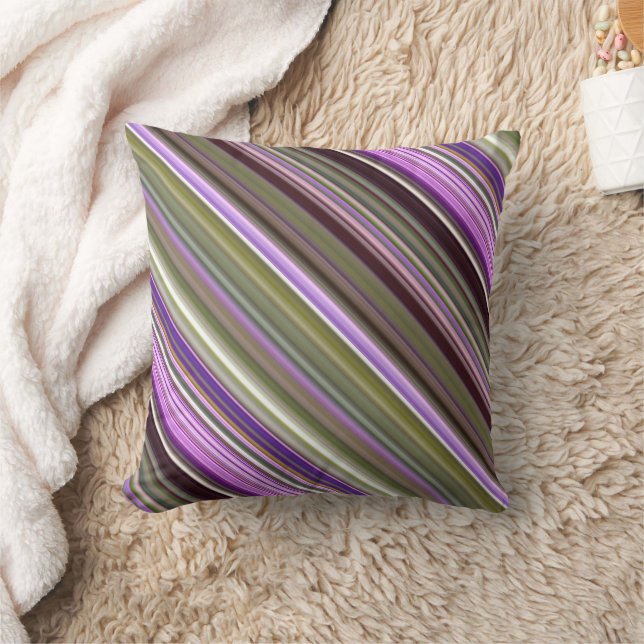 Wild Purple Asters Purple and Green Stripe Cushion (Blanket)