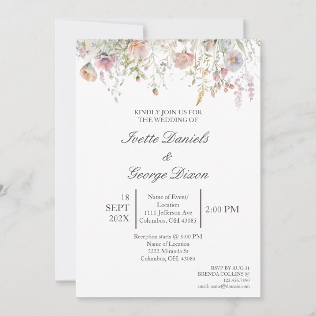 Wild Purple flower wedding invitation  (Front)