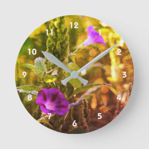 Wild Purple Morning Glory Flowers Abstract  Round Clock