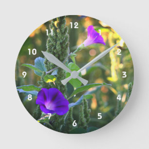 Wild Purple Morning Glory Flowers Round Clock