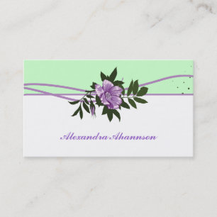 Wild purple rose mint green, white floral business card