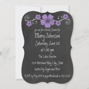 Wild Purple Roses Chalkboard Bridal Shower Invitation