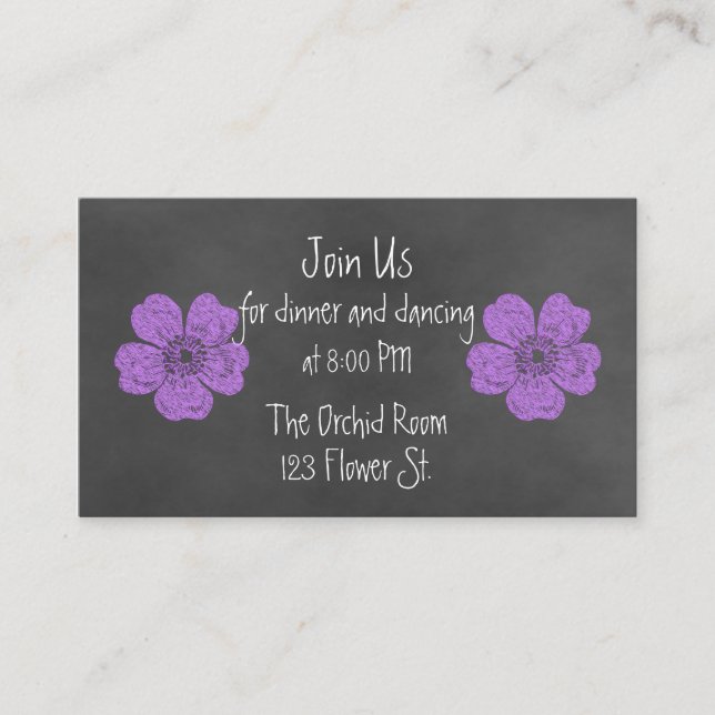 Wild Purple Roses Chalkboard Reception Cards (Front)