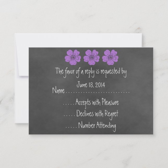 Wild Purple Roses Chalkboard RSVP Cards (Front)