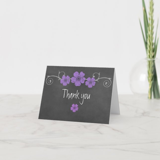 Wild Purple Roses Chalkboard Thank You Note Card (Front)