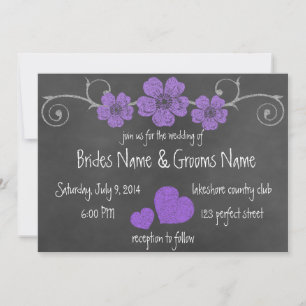 Wild Purple Roses Chalkboard Wedding Invitation