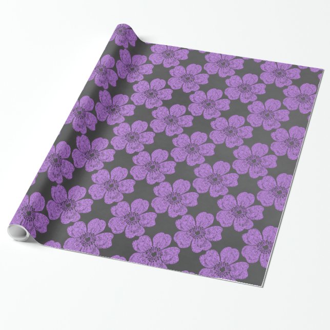 Wild Purple Roses Chalkboard Wrapping Paper (Unrolled)