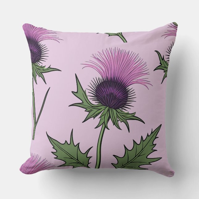 Wild Purple Thistle (pink) Cushion (Front)