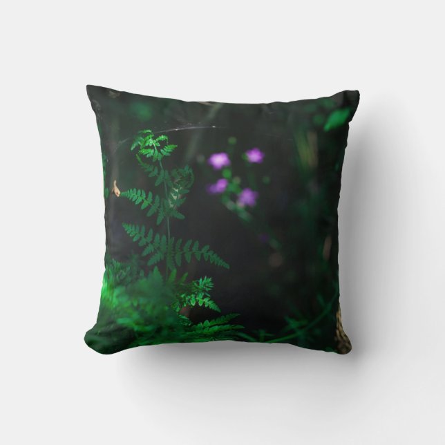 Wild Purple Water Forest Flowers Fern Cushion (Front)