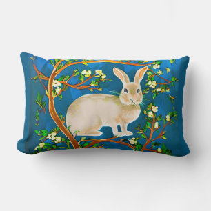 Wild Rabbit and Flowering Branches Lumbar Cushion