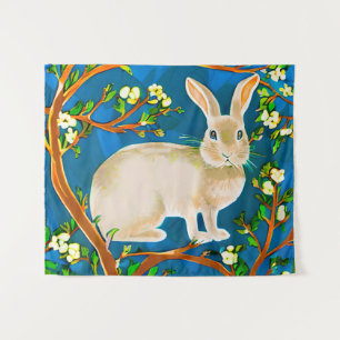 Wild Rabbit and Flowering Branches Tapestry