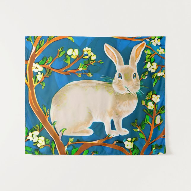 Wild Rabbit and Flowering Branches Tapestry (Front (Horizontal))