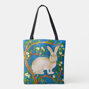 Wild Rabbit and Flowering Branches Tote Bag