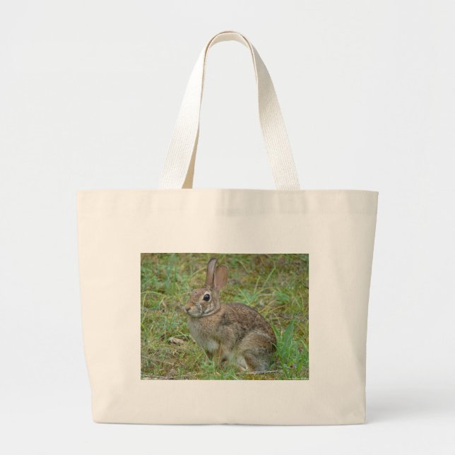 Wild Rabbit Eastern Cottontail II Apparel & Gifts Large Tote Bag (Front)