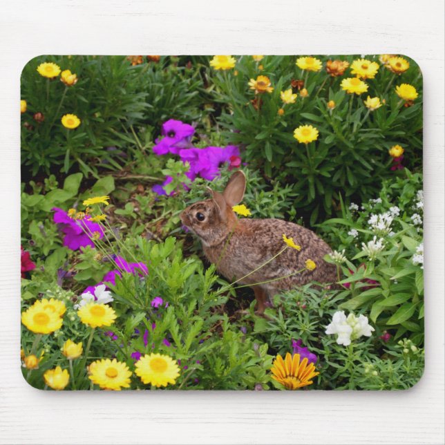 Wild Rabbit in the Flower Garden Mouse Pad (Front)
