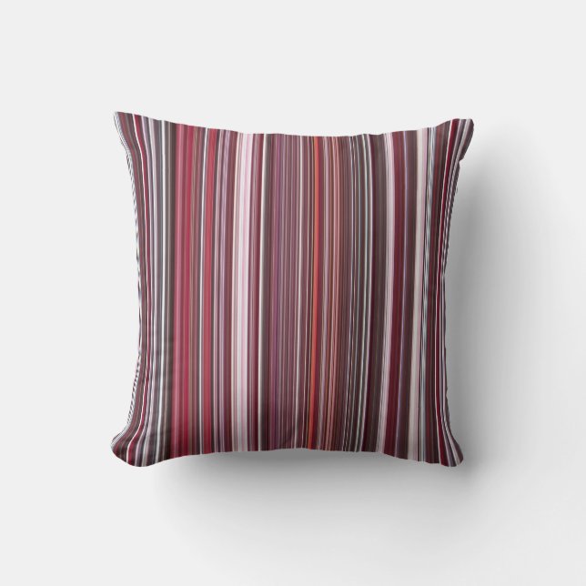 Wild Raspberry Red, Pink, and Burgundy Stripe Cushion (Front)
