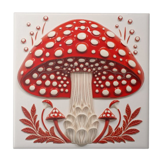 Wild Red Amanita Muscaria 3D Effect Mushroom Ceramic Tile (Front)